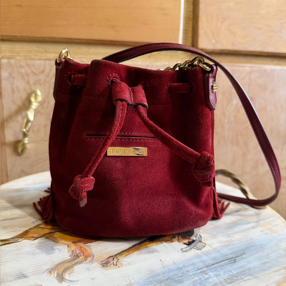 Elizabeth and James Suede Fringed Burgundy Women's Bag - Picture 2 of 6